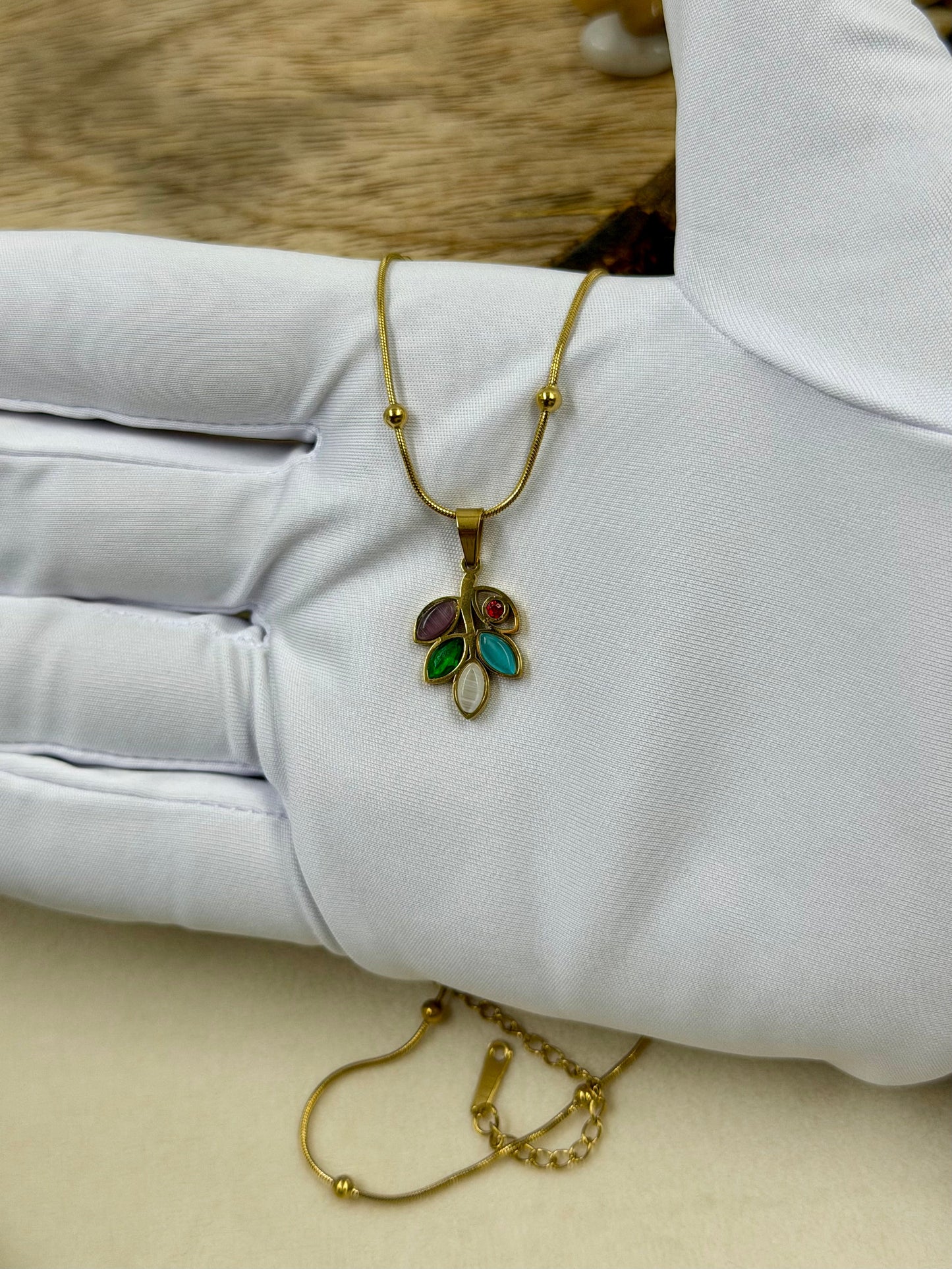 Multicolour Leaf Gold Chain