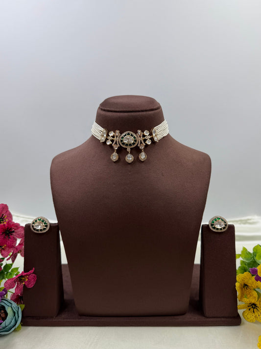 Pooja Moissanite Choker Necklace Set