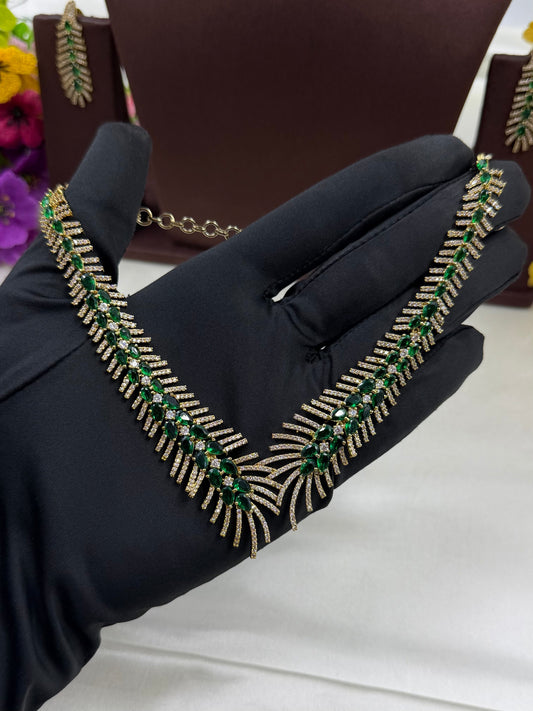 Green Necklace Set detail shot showing Victorian work