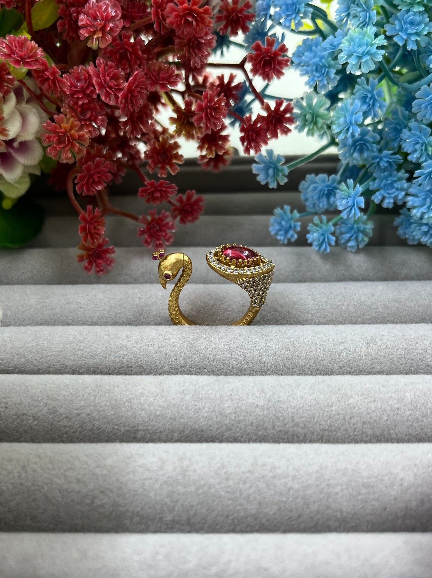 The Royal Peackok Adjustable Kundan Finger Ring.