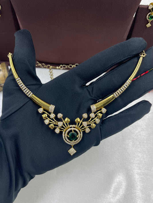 Green Necklace Set detail shot showing Victorian work
