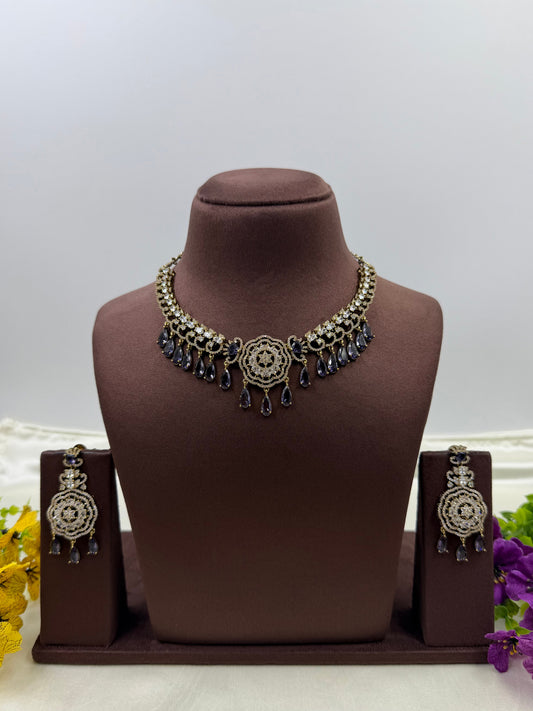 Crystal Pink Necklace Set detail shot showing Victorian work