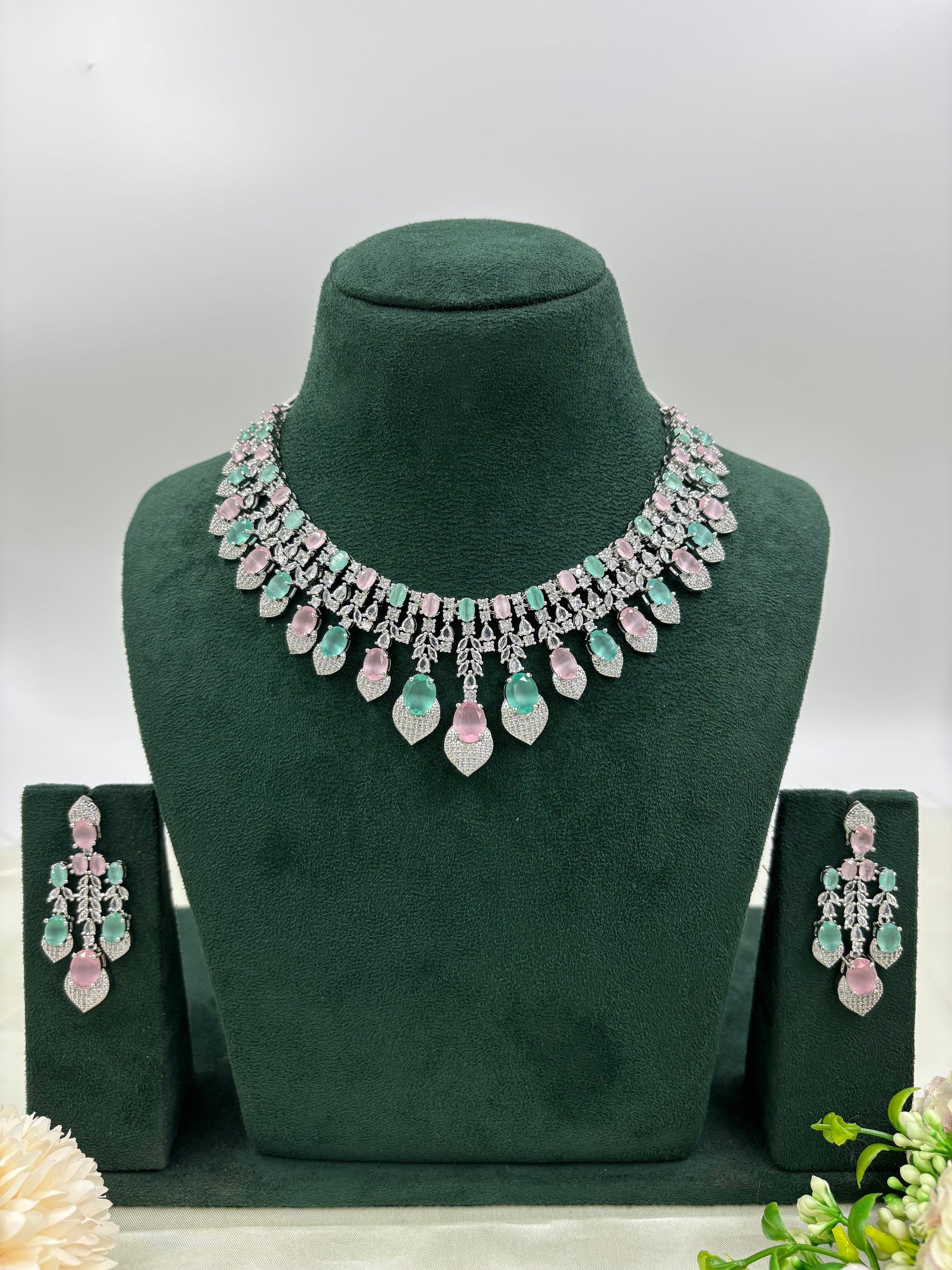 Viona American Diamond Necklace Set close-up view