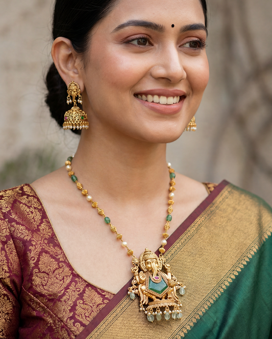Madhuri South Indian Temple Semi-Long Necklace