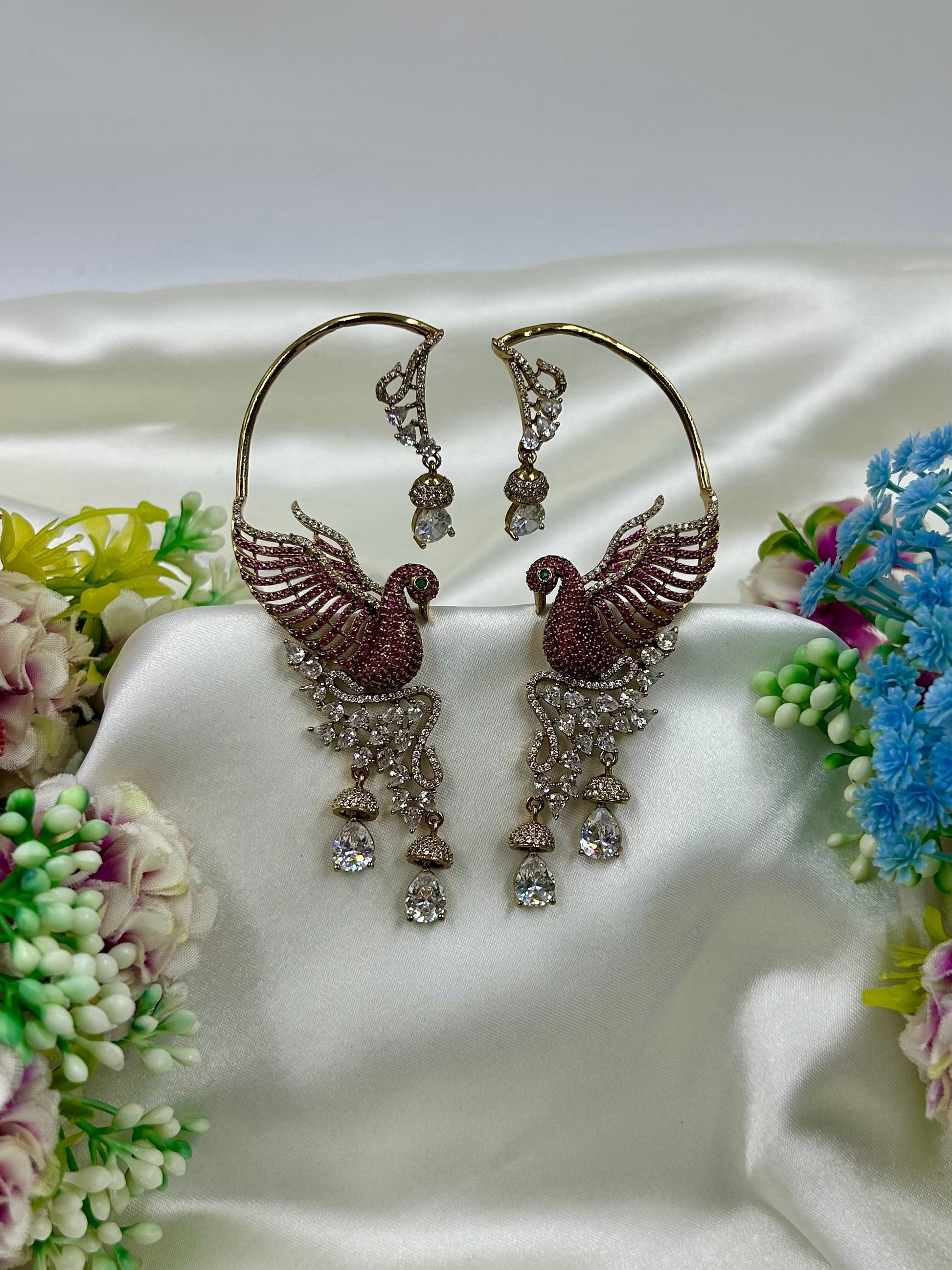 Multi Earrings detail shot showing Victorian work