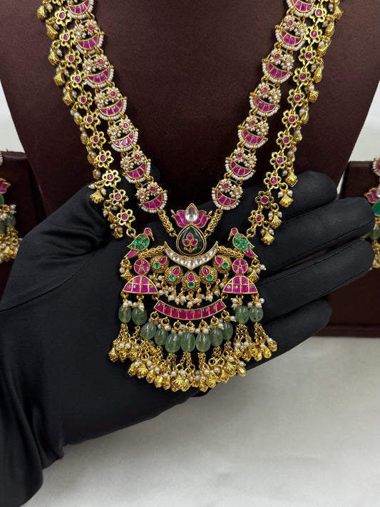 Multi Long Necklace Set detail shot showing Kundan work