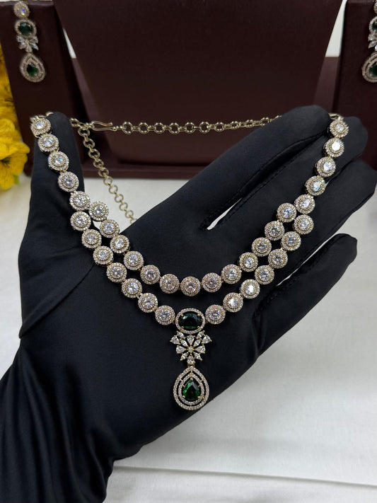 Green Necklace Set detail shot showing Victorian work