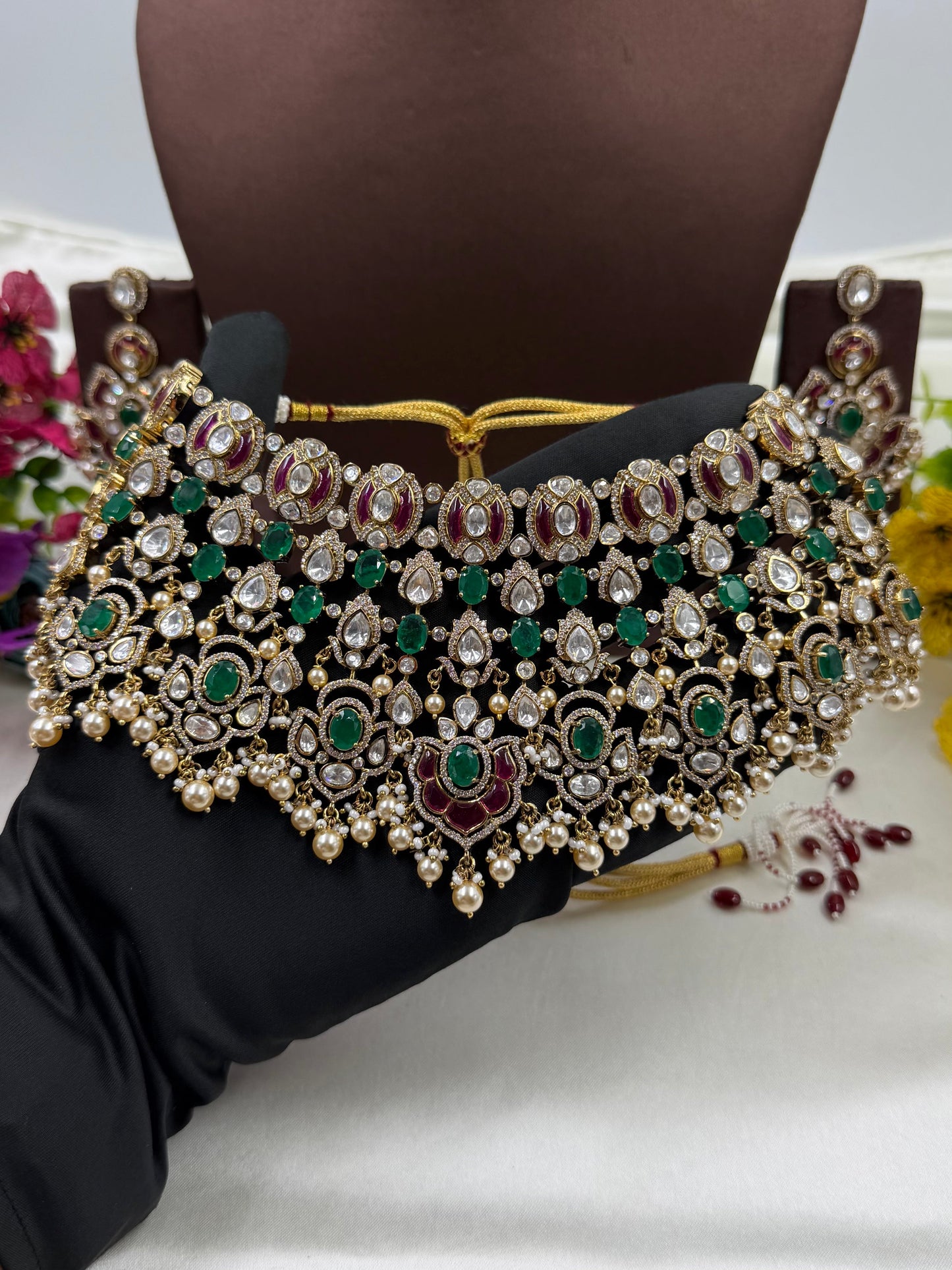 Deepa Victorian Moissanite Choker Necklace Set