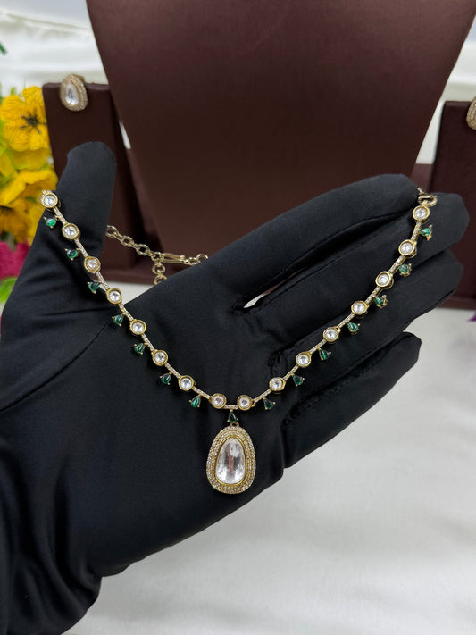 Green Necklace Set detail shot showing Victorian work