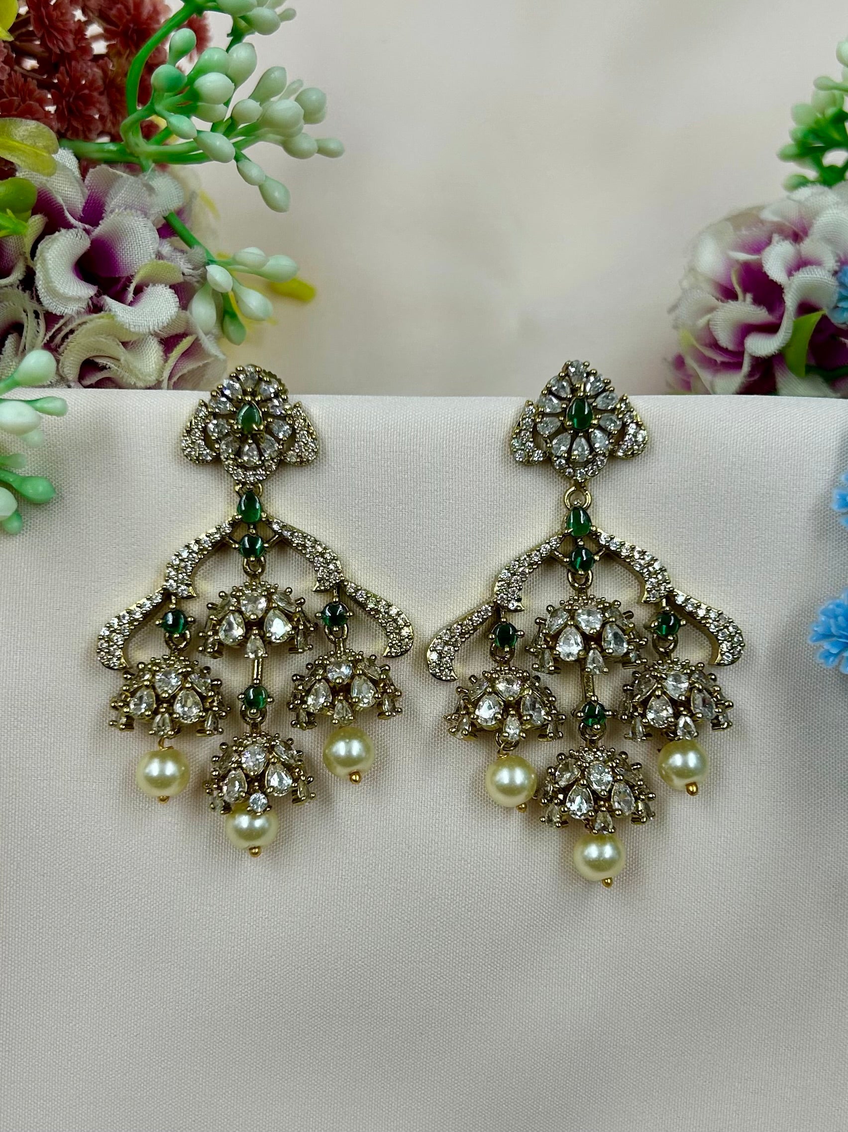 Multi Earrings detail shot showing Victorian work