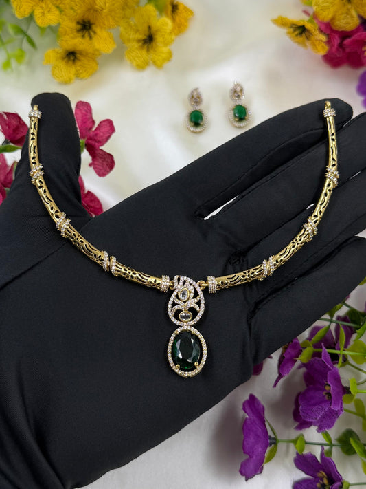 Green Necklace Set detail shot showing Victorian work
