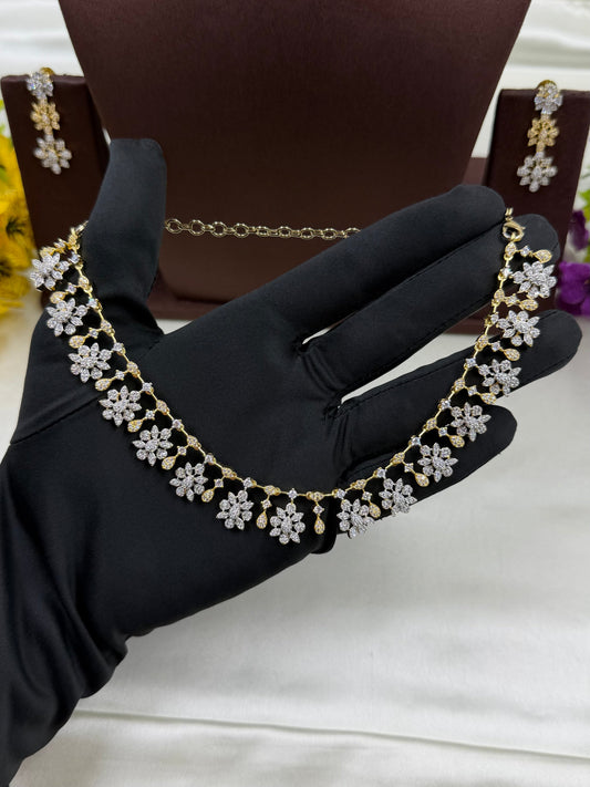 White Necklace Set detail shot showing American Diamond work