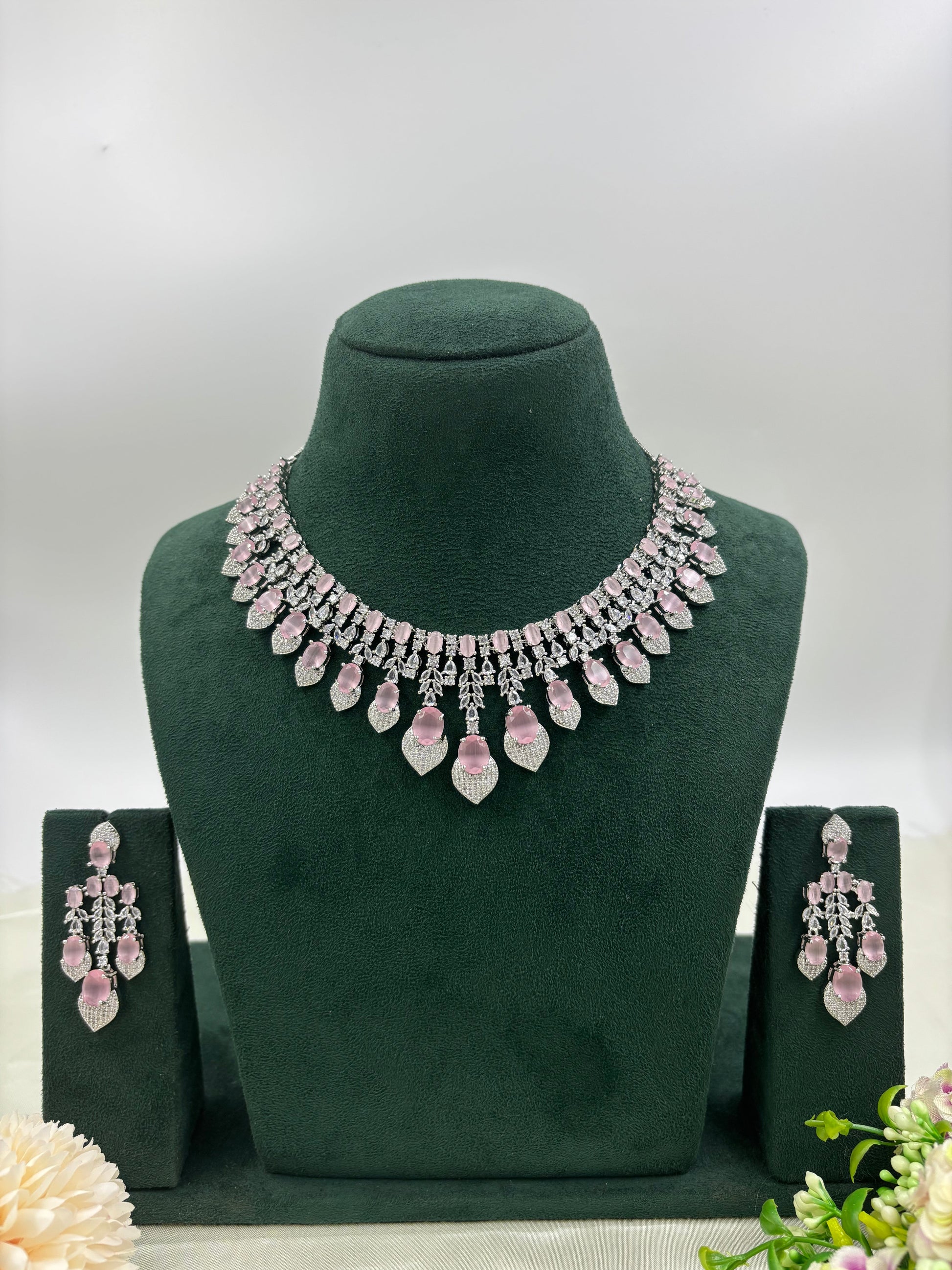 Viona American Diamond Necklace Set close-up view