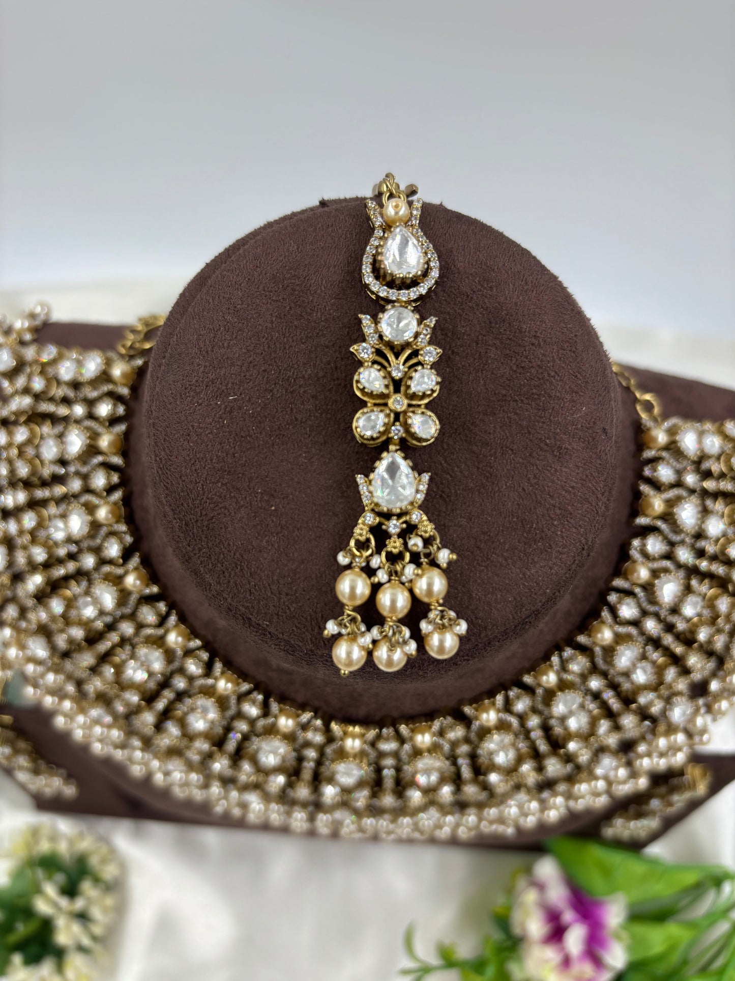 Hiren premium Moissanite Kundan Semi Bridal Necklace set