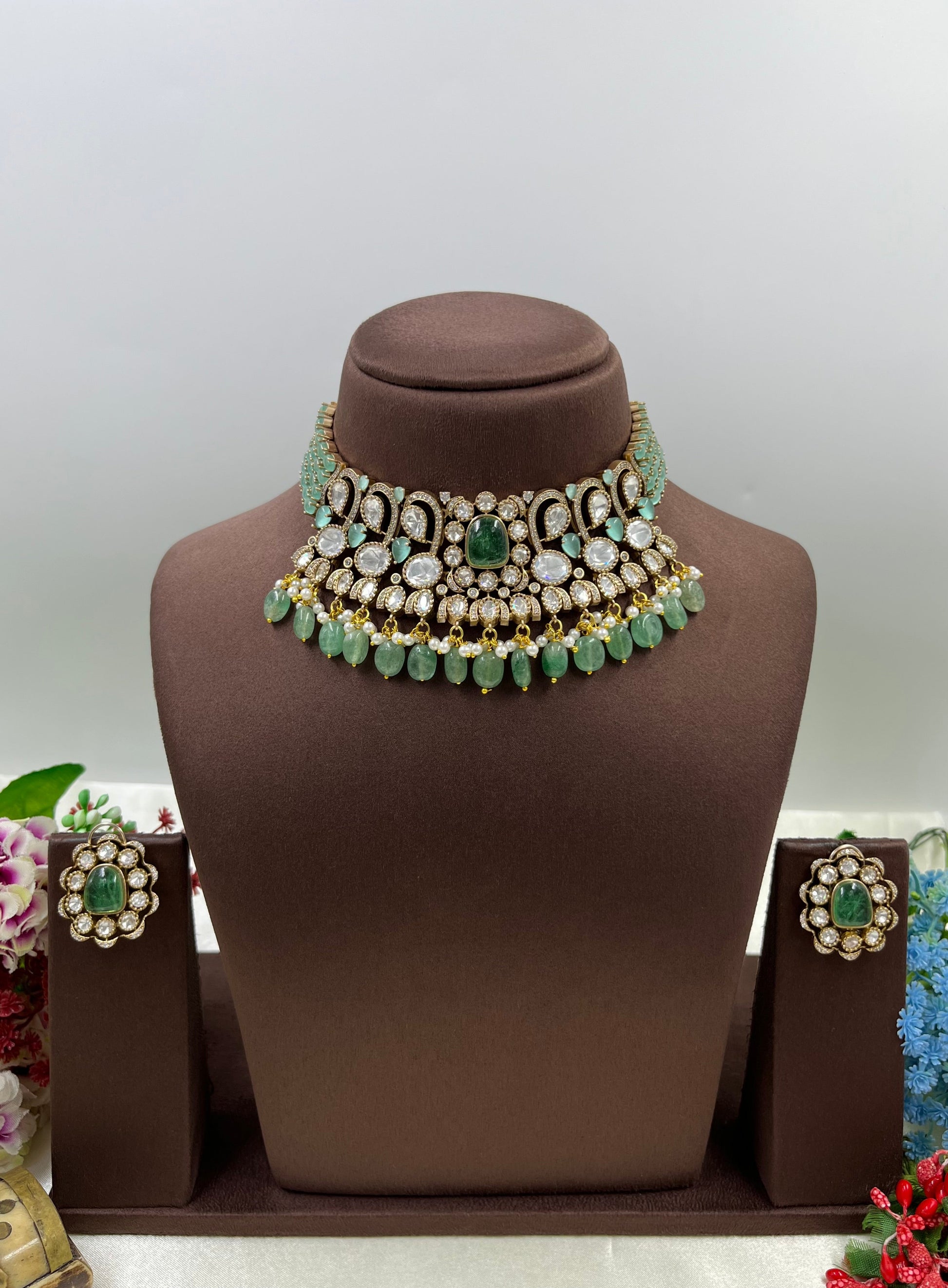 Soverian Choker Necklace Set worn styled with traditional outfit