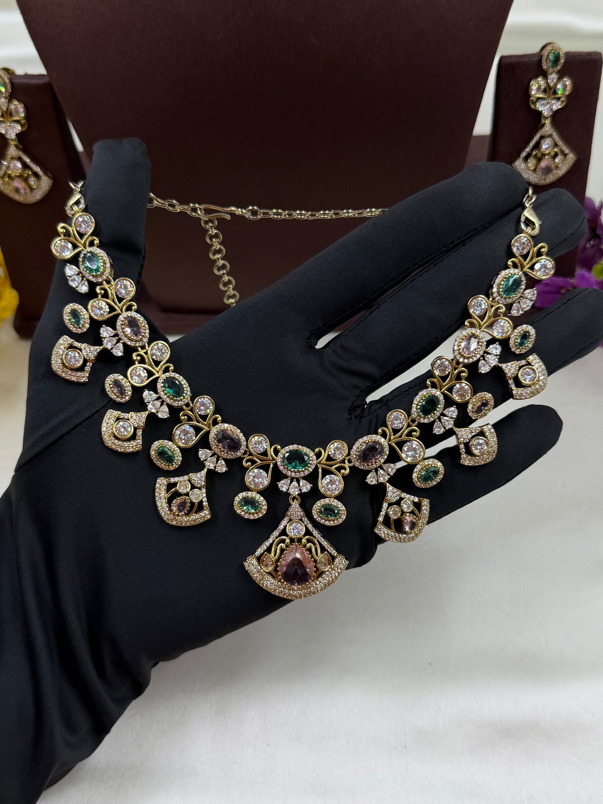 Multi Necklace Set detail shot showing Victorian work