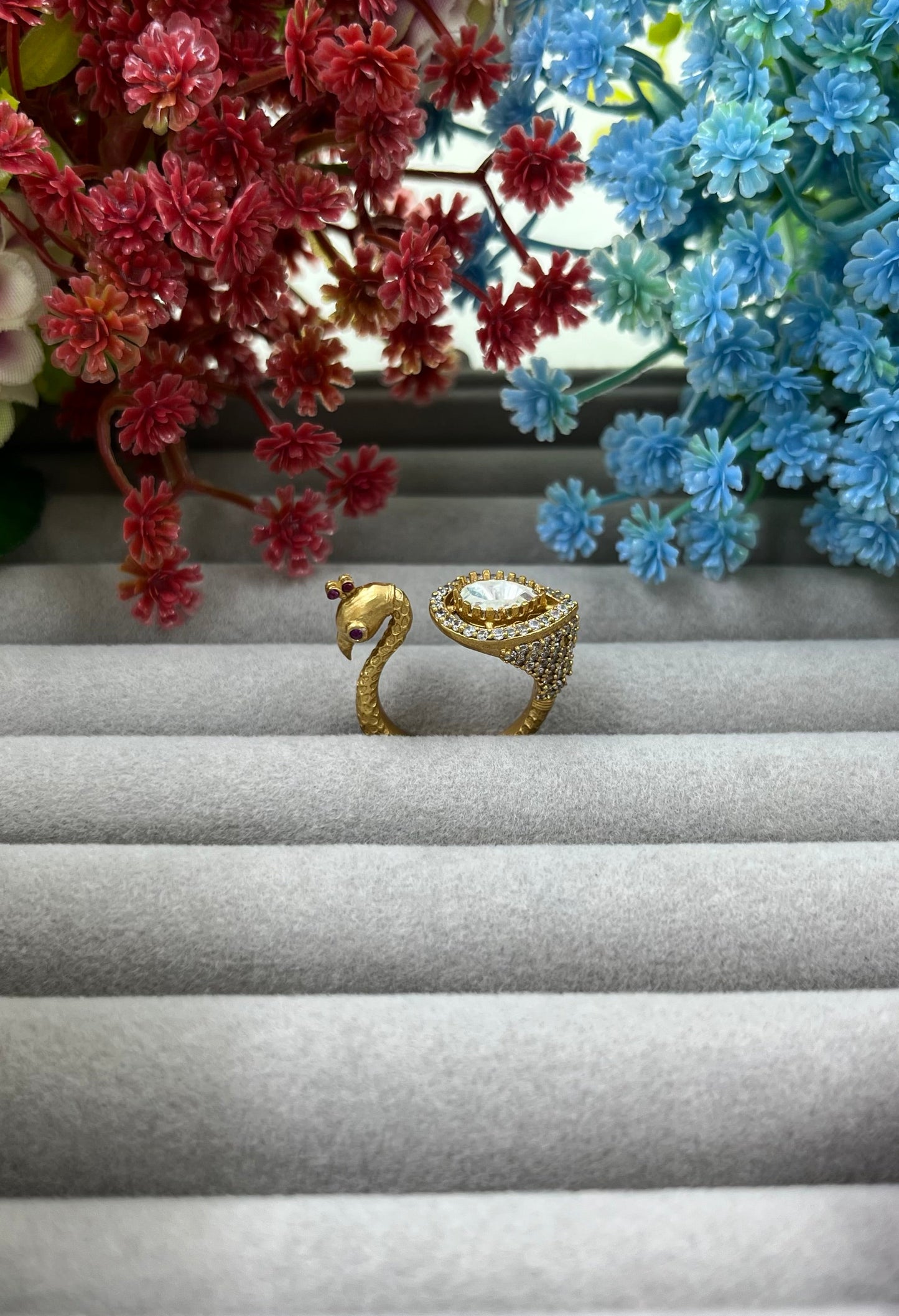 The Royal Peackok Adjustable Kundan Finger Ring.