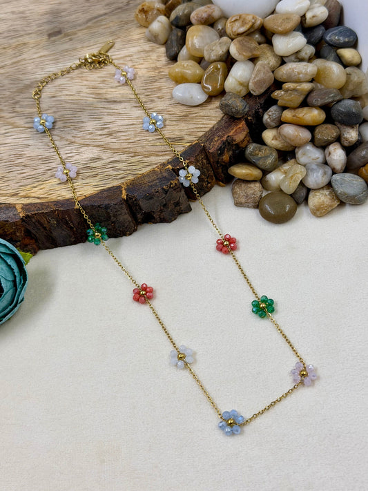 Harshada Colourful Flower Design Gold Chain