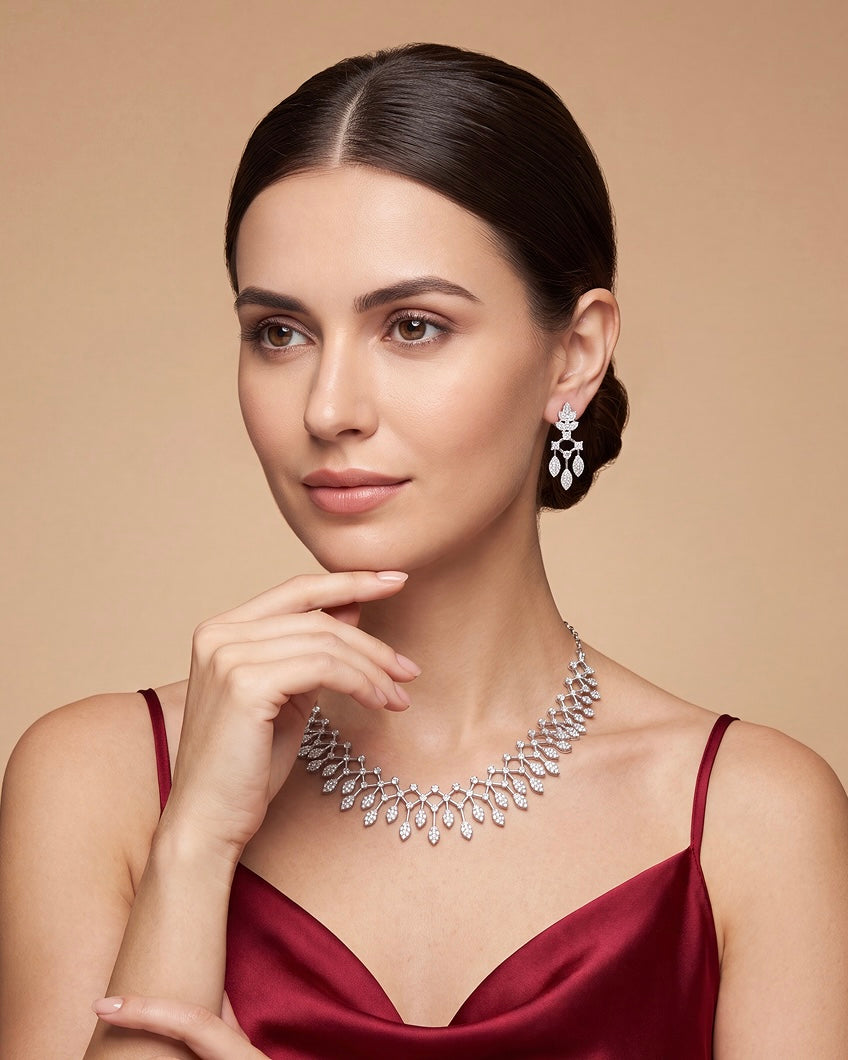 Ritika American Diamond Necklace Set close-up view
