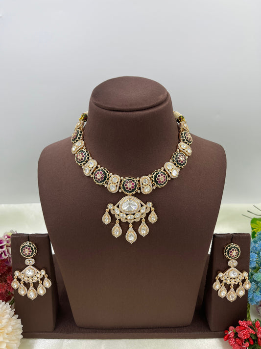 Samiksha Double Meena Kari Moissanite Necklace.