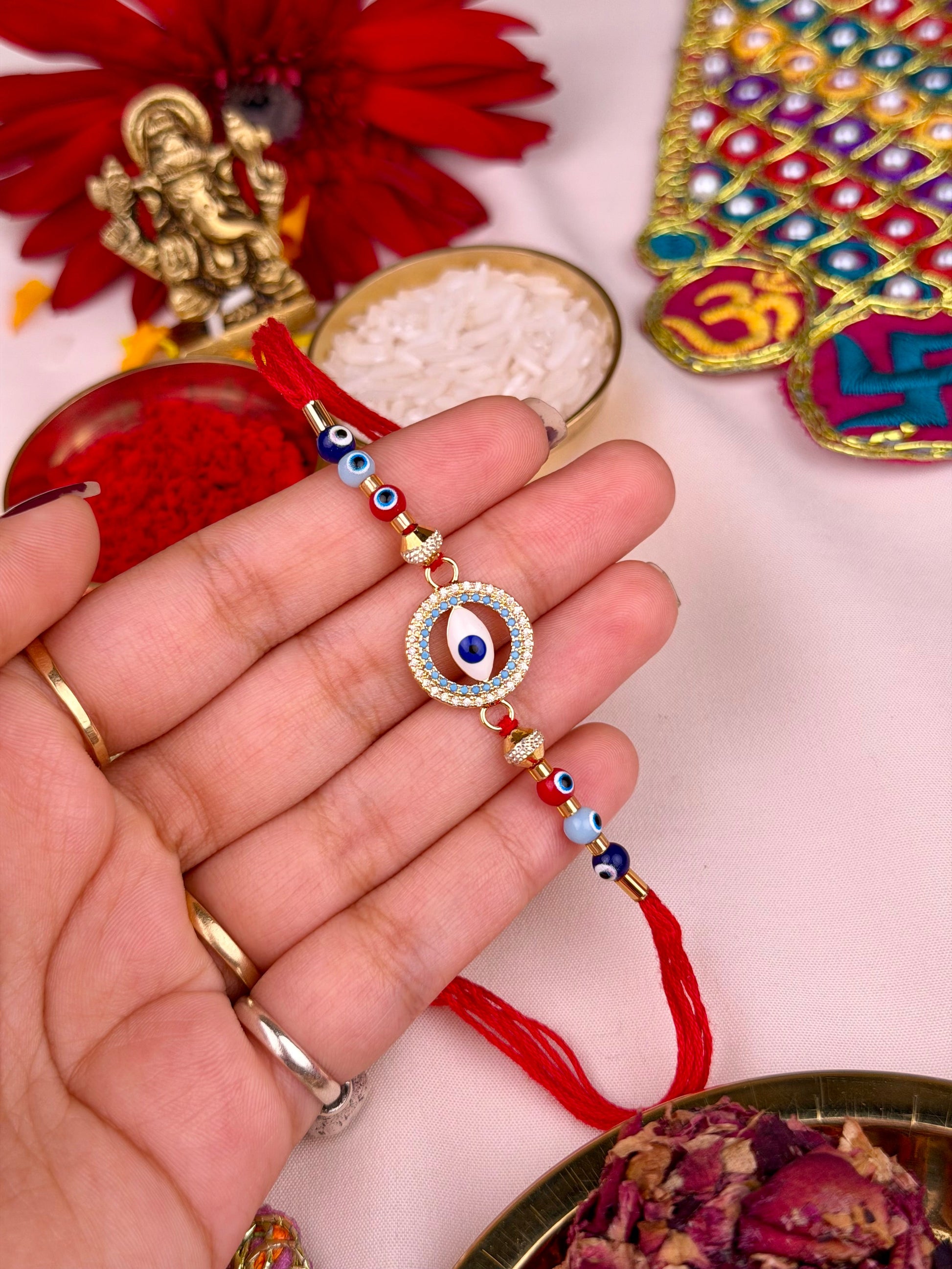 Protective Rakhi worn styled with traditional outfit