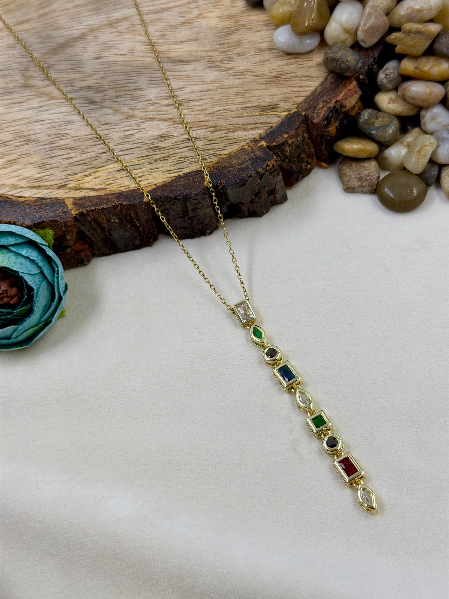 Multi-Stone Charm Gold Chain