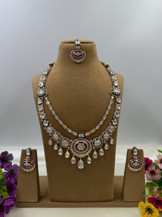 Dhara Moissanite Semi Long Necklace Set