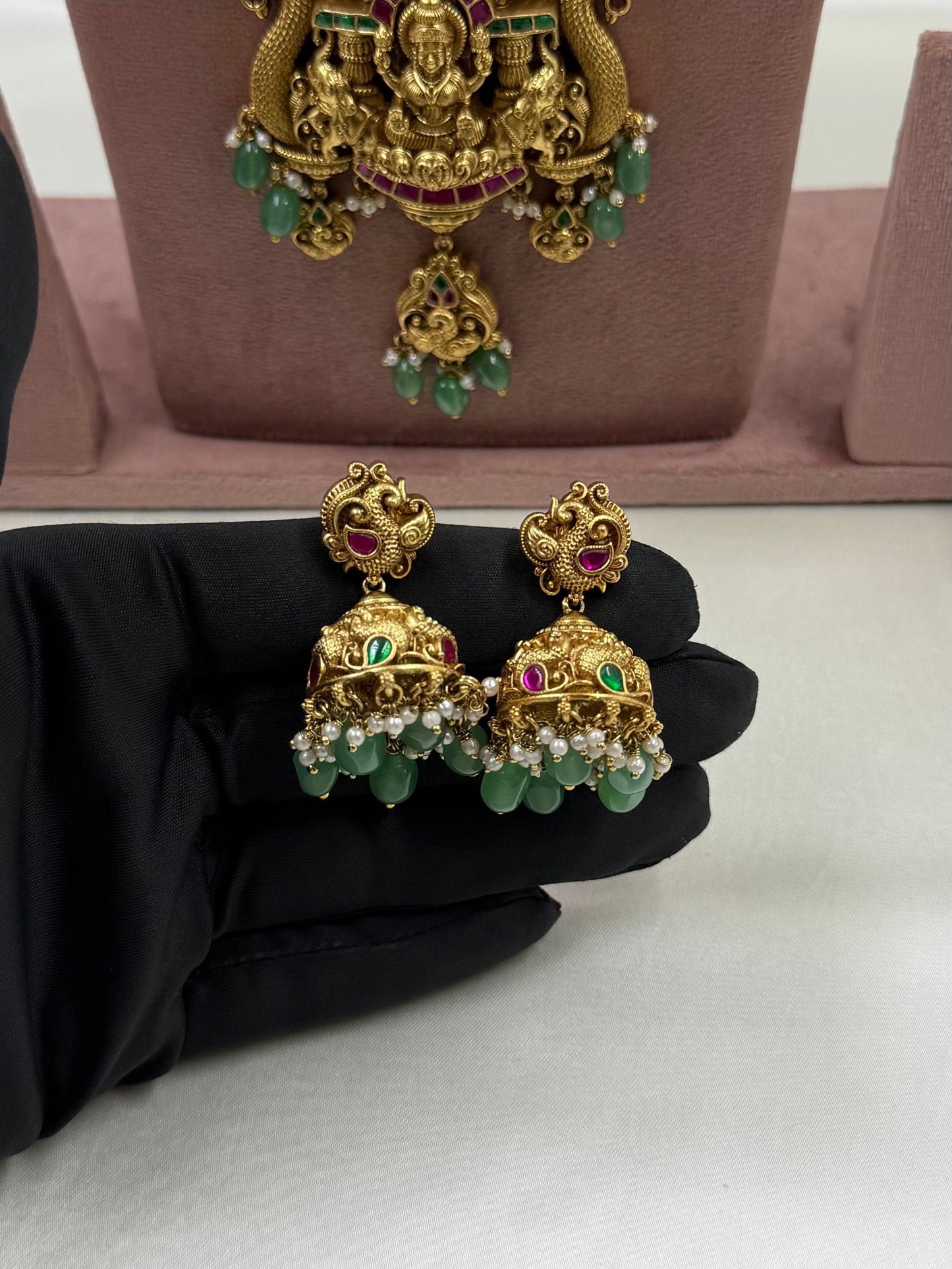 Jiya Pachi Kundan Lakshmi Long Necklace Set ￼