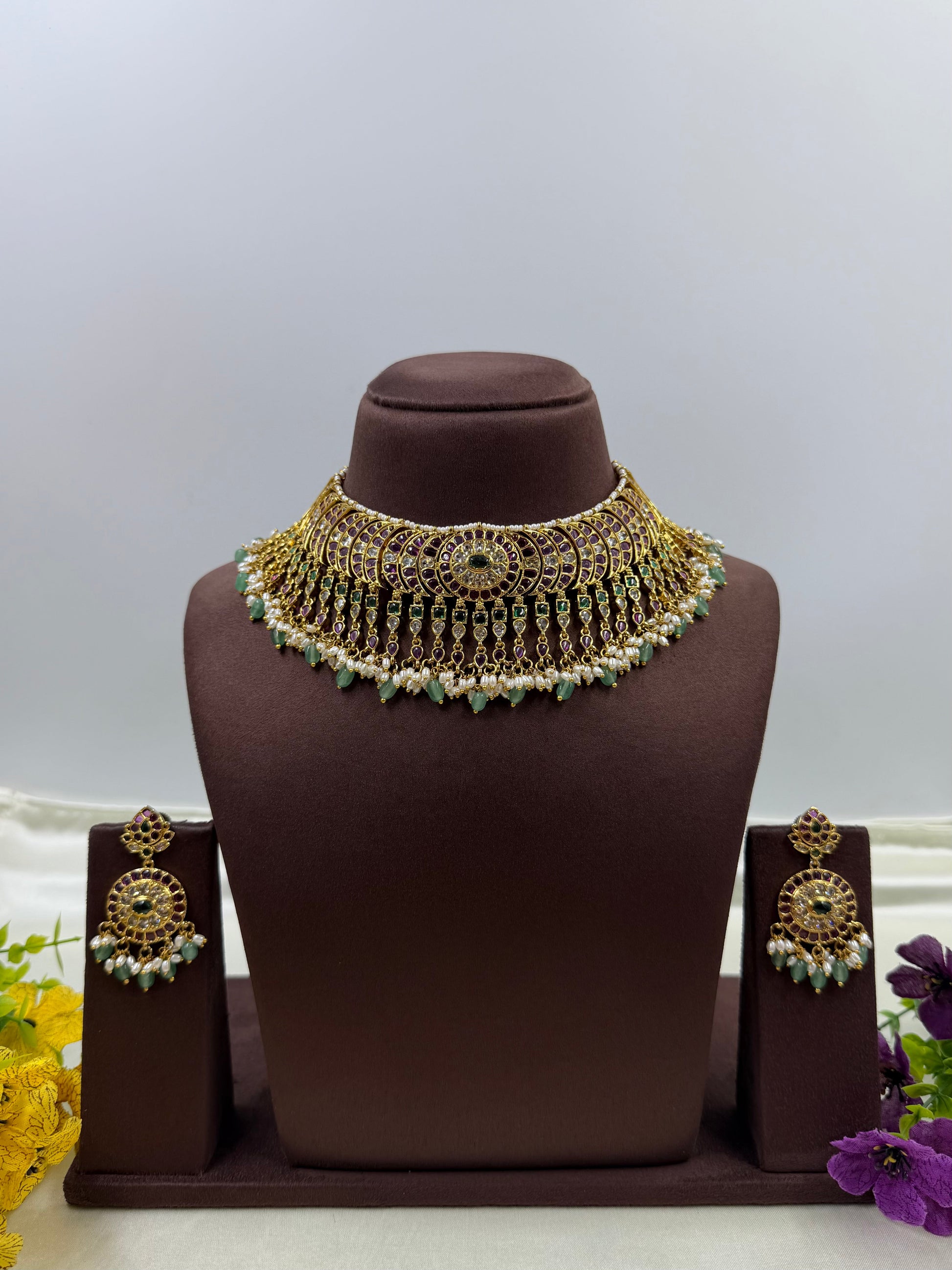Madhavi Necklace Set worn styled with traditional outfit