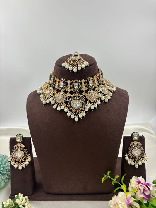RAJSI ROOP MOISSANITE KUNDAN SEMI BRIDAL NECKLACE