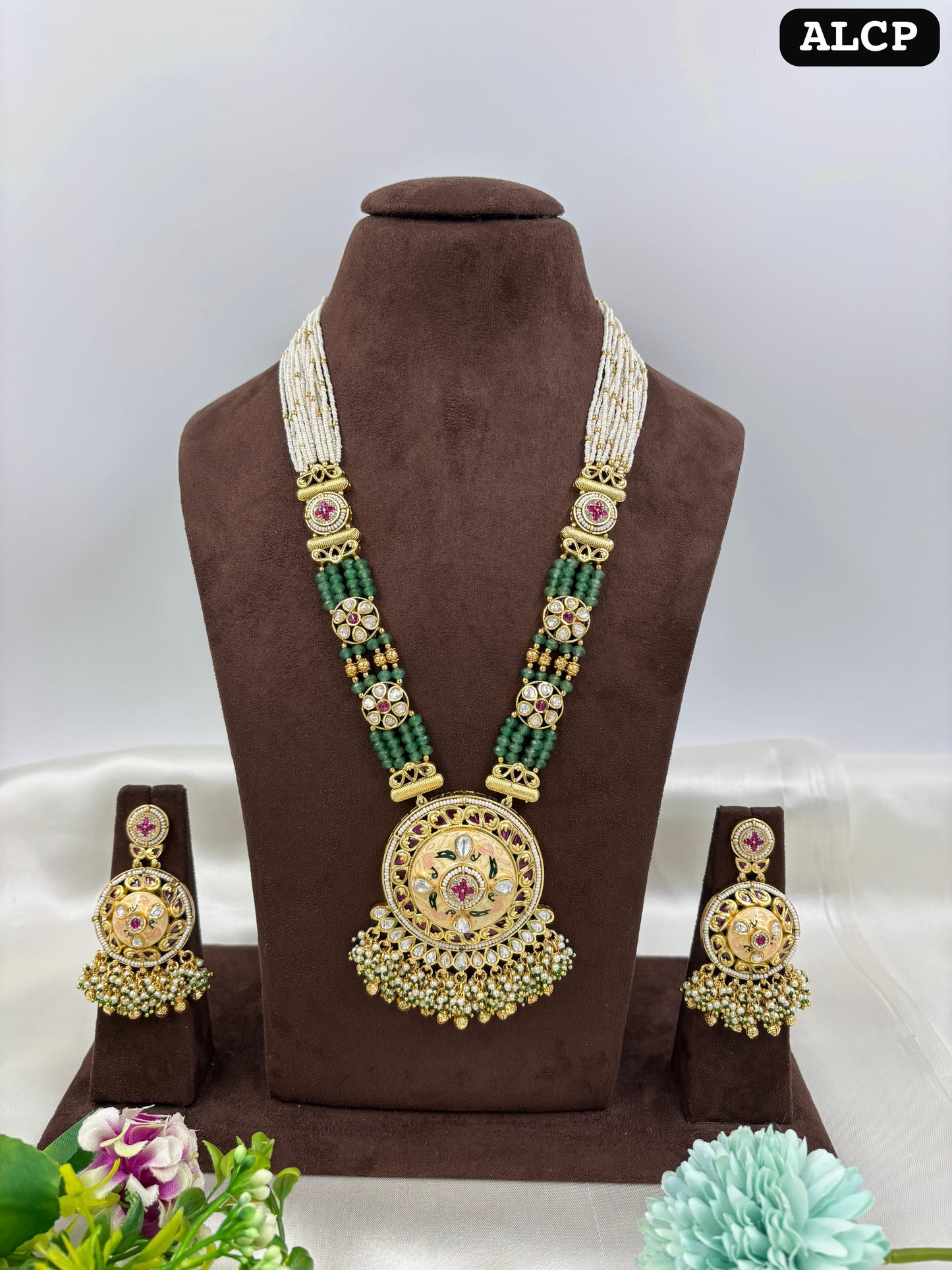 Veena Premium Antique Gold Long Necklace Set